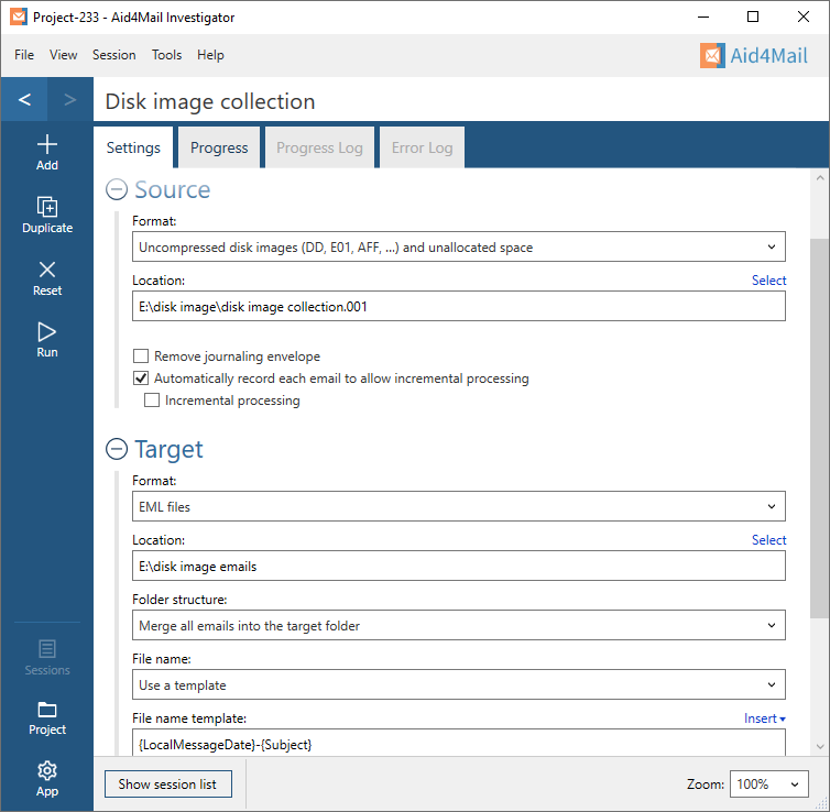 screenshot of Aid4Mail Investigator